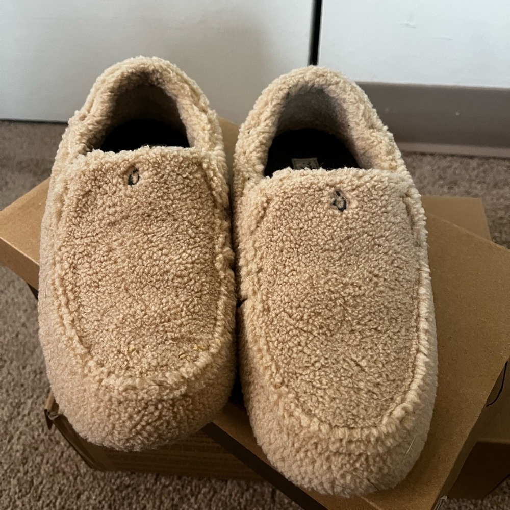 OluKai Women's Sherpa Moccasin Slippers in Beige
